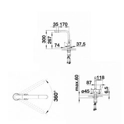 Kích thước vòi rửa bát Blanco FONTAS II Alu Metalic