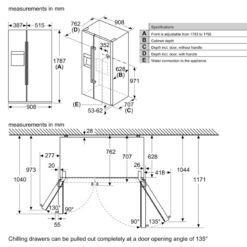 Tủ lạnh 2 cánh side by side 531 lít Bosch KAG93AIEP 5 Kích thước tủ lạnh 2 cánh side by side 531 lít Bosch KAG93AIEP